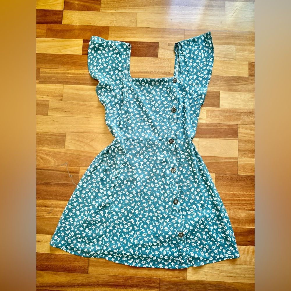 Sienna sky green floral button mini dress